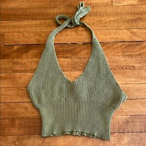 Olive Green Cropped Knit Halter Top